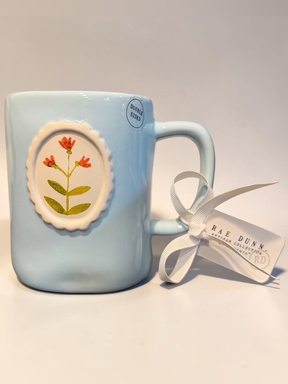 Rae Dunn Grateful For Every Little Thing Blue Ceramic Mug Floral Medallion NWT